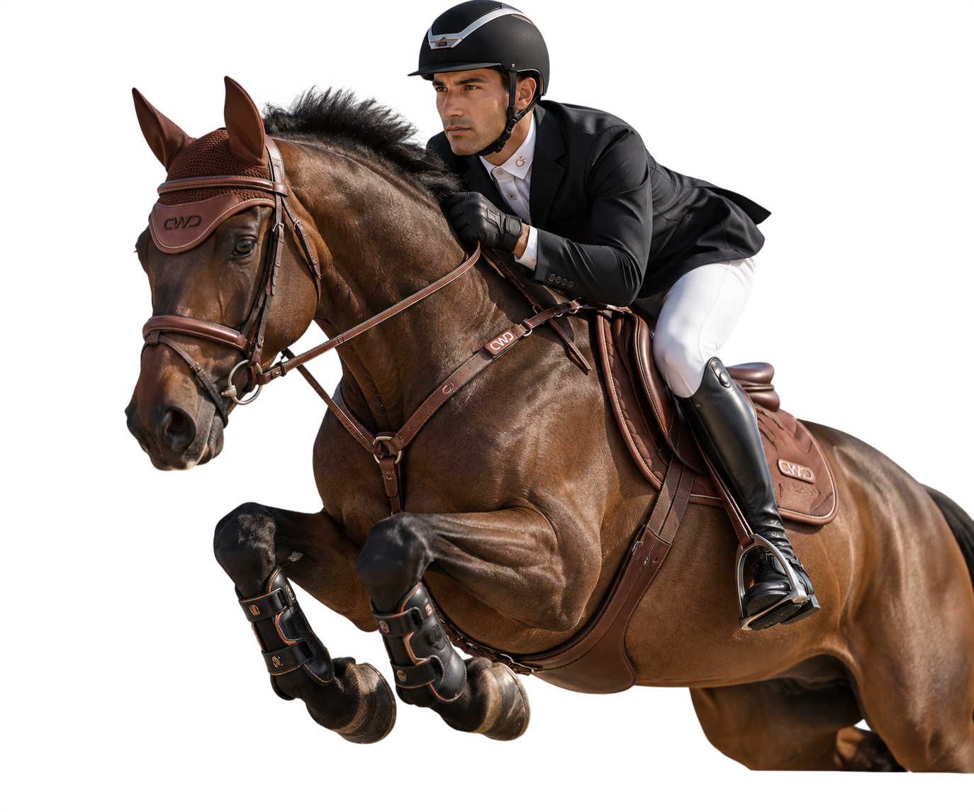 Show jumper on a bay horse in CWD tack